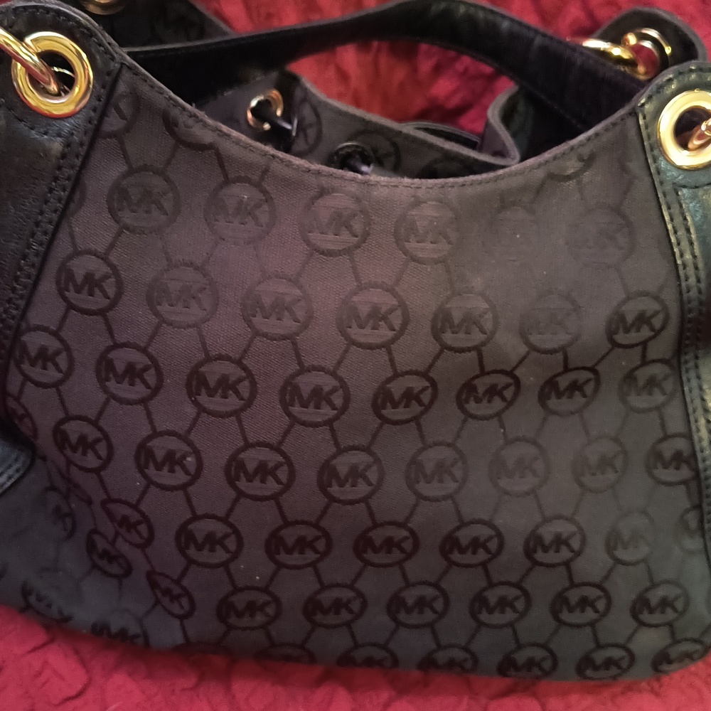 Michael Kors Black Nylon and Leather Trim Signature Hobo Bag with Gold Hardware - Picture 7 of 8